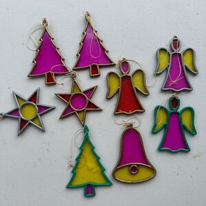 SNP Vintage Plastic Faux Stained Glass Angel Bell Star Tree Christmas Ornaments